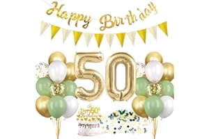 HUKUMA 50 Geburtstag Deko, Salbeigrüne Deko 50.Geburtstag Frauen Männer,50er Geburtstagdeko Luftballon mit Girlande Grün Weiß Gold,Tortendeko Avocado Grüne Konfetti Ballon für Geschenk