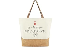 Tarklanda Sac Mamie Cabas de Plage Courses Coton et Toile de Jute pour Grand-Mère, Cadeau pour Mamie, Anniversaire, Fête des Mères