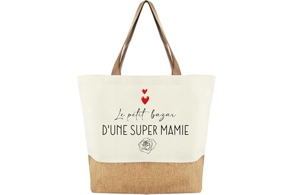 Tarklanda Sac Mamie Jute Tote Bag Femme Cabas de Plage pour Grand-Mère, Cadeau pour Mamie, Anniversaire, Fête des Mères, Fête des Grands-Mères
