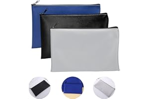 XUIGORT 3 Stück Banktaschen Geldtasche, 28 x 15.5cm für Geldschein Aufbewahrung mit Reißverschluss, Zipper Beutel, Kosmetiktasche, für Business, Haushalt, Schule.(Blau, Schwarz, Hellgrau)
