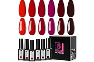 Beautilux UV Nail Polish Red HEMA & TPO Free, 6 Colours, 7 ml, Dark Red Gel Nail Polish Set for Home Manicure, Nail Art, Manicure (Red Series)
