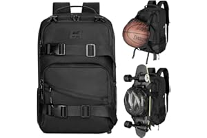 WOLT Skateboard Backpack, 15.6 Inch Laptop Backpack for Men Women, Sports Backpack with Ball Holder