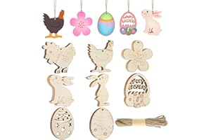 JSRQT 40Pcs Easter Wooden Pendant Ornaments, Bunny Egg Unfinished Craft Tags for Party Gift Decor, Blank Wood Hanging Pendants for Kids DIY Easter Handmade Home Wall Decor