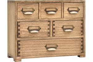 KIRIGEN Wood Storage Drawer Units Desktop Organiser Chest of Drawers Make-up Cabinet Retro Mini Dresser Countertop 6 Drawers with Metal Handles Dark Brown (3D6C-DBR)