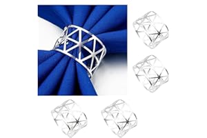 ANLOO Napkin Ring, 12 Pcs Metal Napkin Buckle Holder for Wedding Party Dinner Table Decoration(Triangle,Silver)