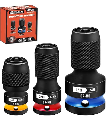 BLACKROBOT Schlag-Bithalter (2 Stück) – 1/4" Vierkant Auf 1/4" Sechskant, Aus Cr-Mo-Stahl