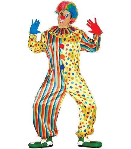 Costume Da Clown Pipetto Per Uomo – Blazer Colorato Con Maglietta Integrata, Pantaloni Stretch, Cappello Floscio E Naso Rosso