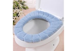 Junjie Toilet Seat Warmer Covers,Plush Toilet Seat Pad,Bathroom Soft Thicker Warmer Stretchable Washable Cloth Toilet Seat Cover Pads (Blue)