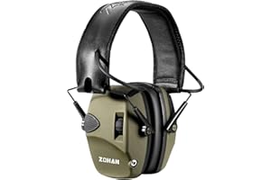 ZOHAN 054 Casque Anti Bruit de Tir Electronique Coussinets d'oreille Remplaçable, SNR 27dB, NRR 22dB, Réducteur de Bruit Réglable, Protection Auditive de Chasse Amplificateur Sonore, Vert
