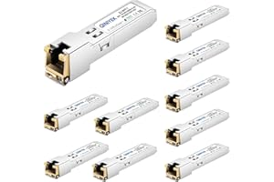 QINIYEK 1.25G SFP-T, 10/100/1000BASE-T RJ45 Cobre SFP para Cisco GLC-T/SFP-GE-T/GLC-TA, Mikrotik SRJ01, Netgear, Supermicro, hasta 100 m (Paquete de 10)