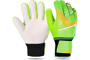 EHIOG Gants Foot Enfant,Gants de Gardien,Gants Gardien Foot Enfant avec Double Protection et Super Adhérence,Résistant à L'usure et Antidérapant,Rotéger les Paumes et les Doigts des Enfants,Vert Fluorescent
