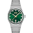 BOSS Candor Qtz Basic Calendar Green Round Dial Men's Analog Watch|Stainless Steel Material|Silver Color Band - 1514079