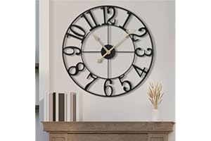 Maxstar 60CM Round Large Wall Clocks,Battery Operated,Silent Non Ticking,Farmhouse Vintage Decorative Analog Metal Vintage Wall Clock for Living Room,Kitchen,Bedroom Decor