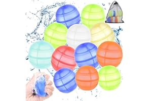 WINWJ 12 Stück Wasserbomben Wiederverwendbar mit Mesh Bag, Wiederverwendbare Selbstschließend Wasserbomben, Schnelle Befüllung, Sommer Spielzeug für Kinder & Erwachsene, Strand, Poolparty Outdoor