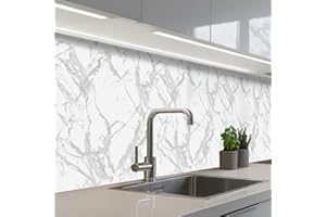 KitchenYeah© Paraschizzi Cucina Adesivo 60x300 cm Pannello Parete Paraspruzzi Rivestimento Marmo - Puro - Grigio - Venature