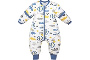 Mosebears Baby Sleeping Bag, 2.5 TOG baby sleep sack with Legs,Warmly Lined Winter Sleeping Bag with Removable Sleeves(Blue Plane,6-18 Months(baby height 75-85cm))