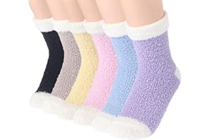 TOES HOME Ciepłe puszyste skarpety dla kobiet - 6 par zimowych przytulnych dziewczyn super miękkie świąteczne puszyste skarpety do łóżka domowego z pięknym wzorem, Seria C, rozmiar uniwersalny