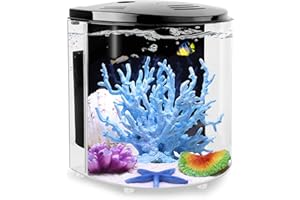 Craftsboys Fish Tank 4.5L Betta Aquarium Starter Kits with Backwall Filter, Led Light. Clear Acrylic Fish Tank for Small Fish (Black, Half-Moon)
