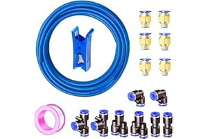 HAXIHA 10 Metros Manguera Neumática 10mm OD/6.5mm ID,Azul Tubo Aire Comprimido Poliuretano PU Manguera de Aire Tubo Kit,Conexión Rápida de Tuberías de Aire 32.8ft con 14Pcs Guarniciones Neumaticas