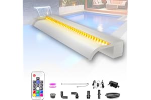 LONGRUN Set di lame a cascata per stagno, 90 cm, in acciaio inox 304, con 7 colori LED e telecomando, larghezza 25,5 cm