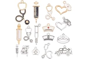 SUNNYCLUE 1 Scatola 72 Pezzi Ciondoli Infermiera Ciondoli Medici Ciondolo Medico Smalto Stetoscopio Siringa Infermiera CAPS Cappello per Creazione di Gioielli Fascino Giorno Inferm