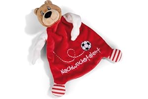 NICI Schmusetusch FC BAYERN MÜNCHEN Bär Berni 25 x 25 cm – niedliches Schnuffeltuch mit Stickerei "Nachwuchstalent", Fußball Fanartikel für Mädchen, Jungen & Babys, 49084, tolle Geschenkidee, rot