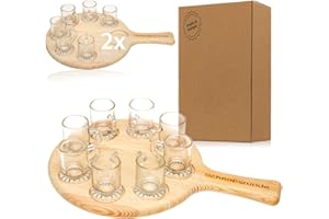 SMART PLANET Smart-Planet Lot de 2 verres à liqueur en bois de hêtre – Planche à liqueur avec 16 verres à shot comme chope à bière – Verres à liqueur sur planche en bois avec inscription – Cadeau