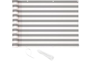 CelinaSun Sichtschutz Balkon 0,75 x 5 m Streifen hellgrau weiß HDPE Zaunblende mit Kabelbinder atmungsaktiv Balkonumrandung