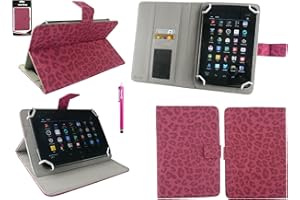Emartbuy Universal 7-8.8 Inch Faux Suede Leopard Pink Multi Angle Folio Wallet Case Cover With Card Slots and Stylus Pen Compatible With Selected Devices Listed Below