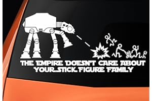 VOOL Level 33®, adesivo in vinile a tema Star Wars con un Camminatore AT-AT e con la scritta in lingua inglese: “The empire doesn’t care about your stick figure family”