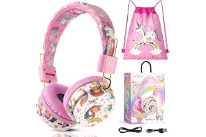 AXFEE Trådlösa hörlurar, Bluetooth barnhörlurar för barn (rosa) | Bluetooth med mikrofon, justerbara, barnhörlurar kompatibla med ipad/PC/ , present till födelsedag/jul