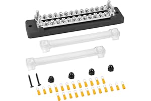 QIMEI-SHOP Blocco di Distribuzione Alimentazione 12V-48V DC Busbar 150A Morsettiera di Alimentazione 2 Vie con 24 x M4 Terminale a Bolts per Auto Camion Barca Nero