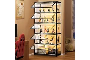 SCRIBORA Vitrina de 5 pisos de pie, armarios Curio, estantería con puertas, puertas acrílicas transparentes, vitrina de coleccionista para sala de estar, oficina, libros, sala de juegos (Puerta plegable negra)