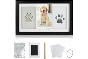 Nilioyul Dog and Cat Paw Print Kit with Photo Frame, Ink Pad and Impression Set, Pawprint Family Keepsake Kit for Newborn, Dog, Cat, Wall Hanging & Stand (Black)