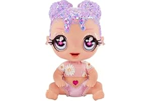 MGA Glitter Babyz Poupée Lila Wildboom - Avec 3 changements de couleur magiques, cheveux violets & 1 tenue florale, contient 1 couche réutilisable, 1 biberon & tétine, pour les enfants, 3 ans +
