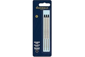 Recharge pour stylo bille Waterman, pointe moyenne avec encre noire, lot de 3