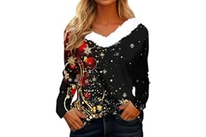 Générique Pull Femme Joli Longue Col V Pilou Pull'de Cerf Pull Sweat Sweater Sweater Femme Cocooning Rigolo Noël Adulte Beau