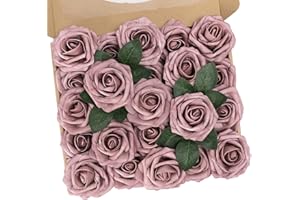 N&T NIETING Rose artificiali, 25 pezzi, rose finte con steli per San Valentino, centrotavola per feste di nozze, decorazione per la casa, rosa polveroso viola
