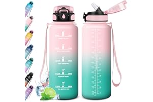 KOLLYKOLLA Bouteille d'eau 1.5L, Gourde Sport avec Paille, Gourde Motivation, Bouteille Reutilisable, Gourde Marqueur de Temps, Bouteille d'eau Sport Étanche, pour Fitness, Bureau, l'école, Yoga, Sport