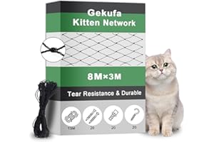 Gekufa Rete per gatti per balcone, rete da balcone con filo rinforzato da 8 x 3 m, protezione per gatti, durevole con corda di fissaggio da 20 m e accessori per balconi e finestre