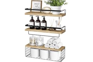 AZVFLY Étagère murale à 3 étages en bois - Étagère murale rustique en bois pour chambre - Étagère murale pour rangement pour salon, cuisine, salle de bain (couleur bois)