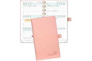 POPRUN Agenda Piccola 2025 Spirale 16,5 x 9 cm, Copertina Morbida, Planner 2025 Tascabile con Angoli a Strappo, Pelle Vegana, Carta Spessa da 100 GSM, Rosa