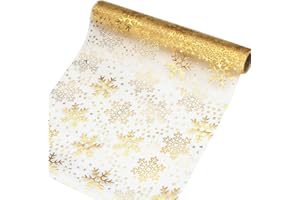 ZALOIFE Tischläufer Weihnachten Schneeflocke, Tischband Transparentes Gold, 28 cm x 5 m Tischband Organza für Weihnachten Geburtstage Adventszeit Geschenk DIY