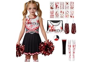 HARNYLOOM Deguisement Pompom Girl Femme Cheerleader Costume de Zombie Tenue Déguisement Uniforme Pom-poms Cosplay Fille Enfant Chaussettes Autocollant Peinture Halloween Carnaval