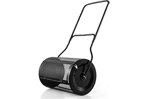 GOPLUS Epandeur de Compost Largeur 60 CM, Capacité 76L, Epandeur Engrais Gazon avec Poignée Ergonomique en U, Panier en Maille avec 2 Loquets Latéraux, pour Entretien du Jardin, Terrasse, Balcon
