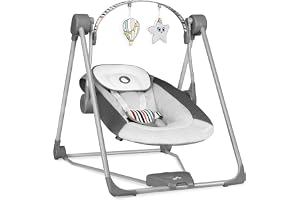 LIONELO Otto Elektrisk Babysitter Babygunga 2‑i‑1, 5 Gunghastigheter | Timer, Ljud av Naturen, Lekbåge med Leksaker, 5‑Punktssele, Hopfällbar och Bärbar, (0–9 månader/upp till 9 kg)