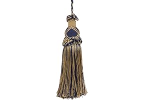 DÉCOPRO 5 1/2" (14cm) Key Tassel, 4" (10cm) Loop with Criss Cross Design (Style# KTIC) Nautical Gold Multicolor #1152 (Light Gold, Yellow Gold, Navy Blue) Sold Individually