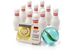 GOODS+GADGETS® Mini Bowling Set – 10 Pins och Kula – Skrivbordsspel | Bordsbowling för kontor, pausrum och hem – miniatyrbowling med pins ca 4 cm – rolig present för barn och vuxna