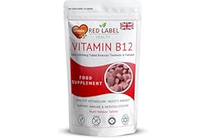 Red Label Health Vitamin B12 Tablets High Strength 1000mcg for Men & Women, Pack of 360 Tablets (1 Year Supply), Methylcobalamin B12 Vitamin for Tiredness and Fatigue, Vegetarian, Vegan
