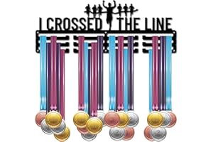 CREATCABIN Colgador Medallas Caballos Deportivos Soporte Medallas Más 60 Medalla Soporte Hierro para Marco Pared para Colgar para Medallista Corredor Maratón Atleta Regalo 40x15cm Crucé la Línea